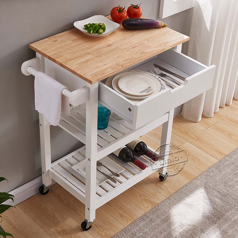 WOODEEM Small Kitchen Island Microwave Rolling Cart on Wheels