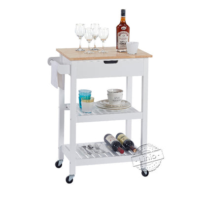 WOODEEM Small Kitchen Island Microwave Rolling Cart on Wheels