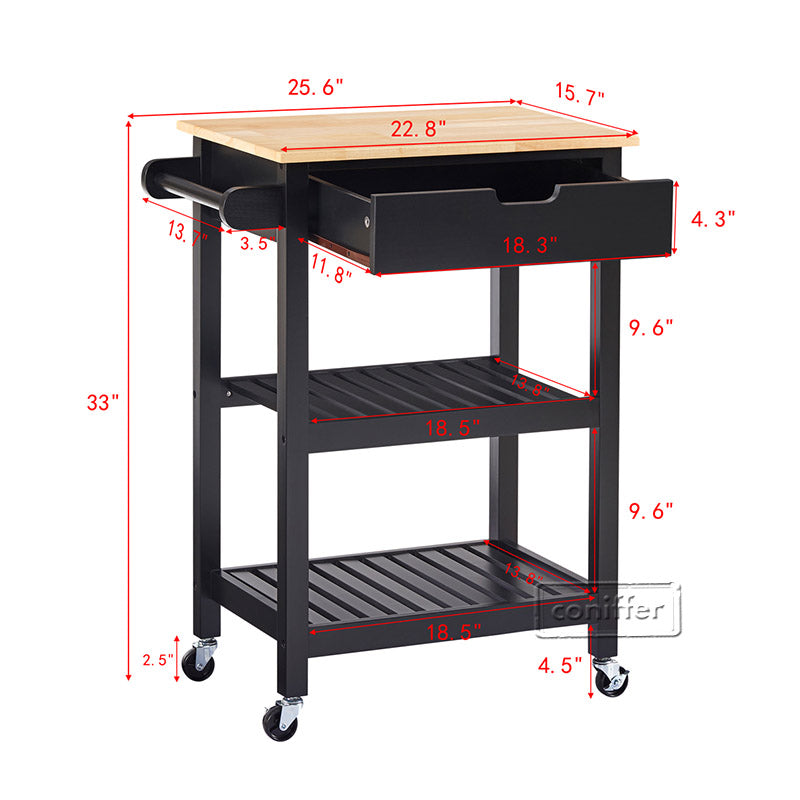 WOODEEM Black Kitchen Cart on Wheels for Dining Rooms Kitchens and Living Rooms