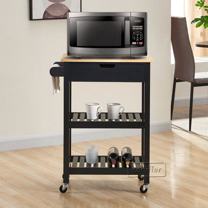 WOODEEM Black Kitchen Cart on Wheels for Dining Rooms Kitchens and Living Rooms