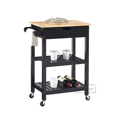 WOODEEM Black Kitchen Cart on Wheels for Dining Rooms Kitchens and Living Rooms