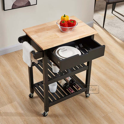 WOODEEM Black Kitchen Cart on Wheels for Dining Rooms Kitchens and Living Rooms