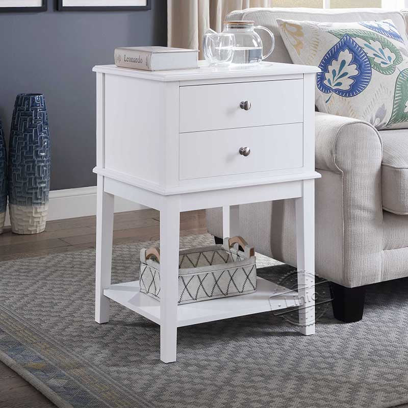 WOODEEM White Nightstand End Table with Drawer and Storage Shelf,