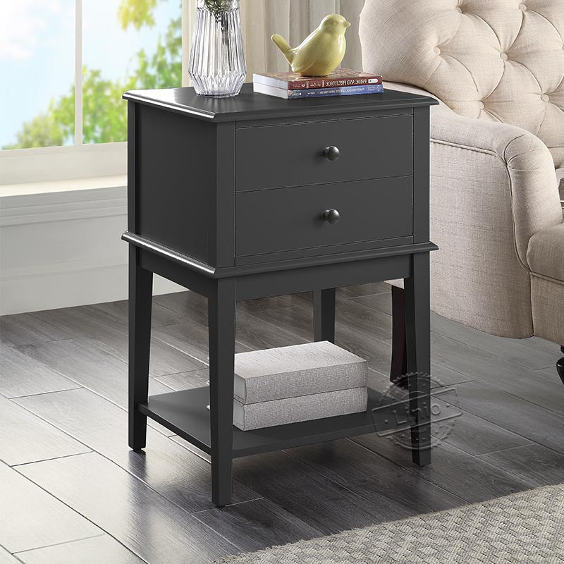 WOODEEM Black Nightstand Living Room End Table with Drawer