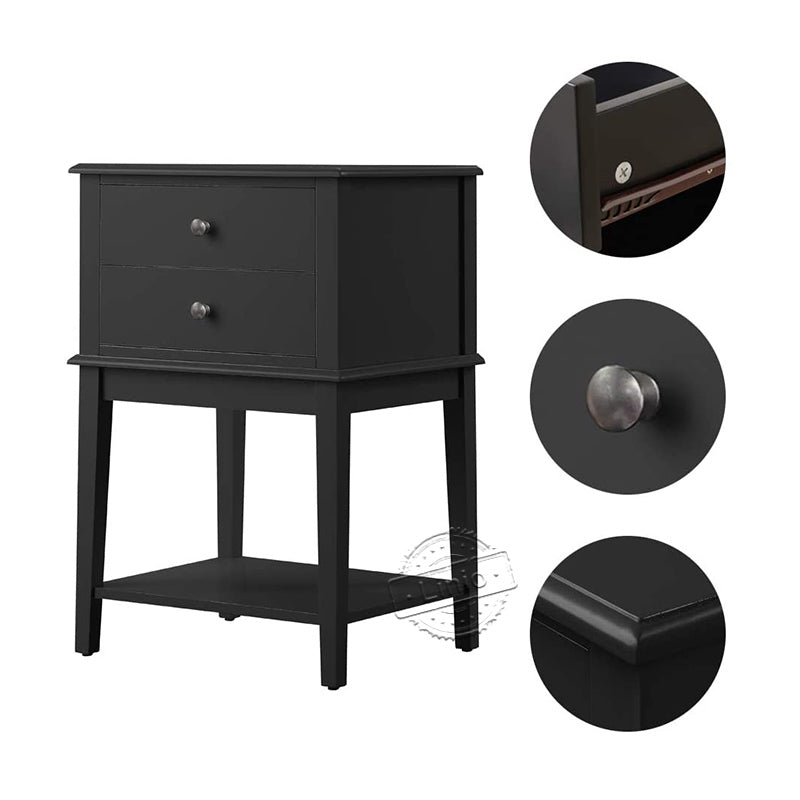 WOODEEM Black Nightstand Living Room End Table with Drawer