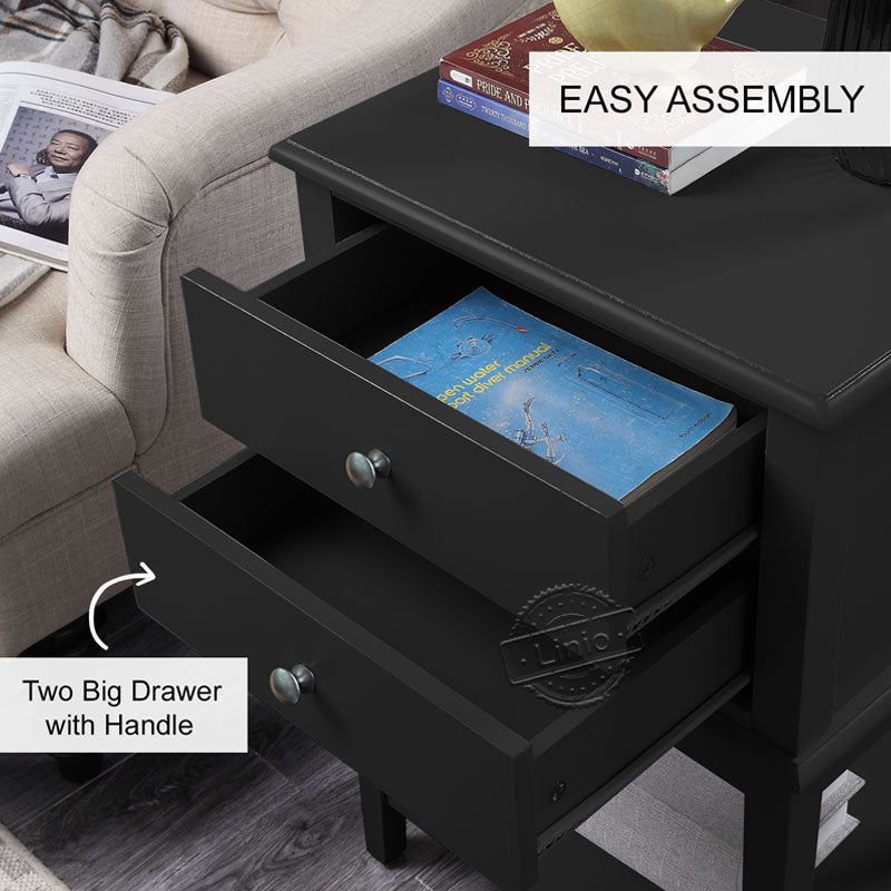 WOODEEM Black Nightstand Living Room End Table with Drawer