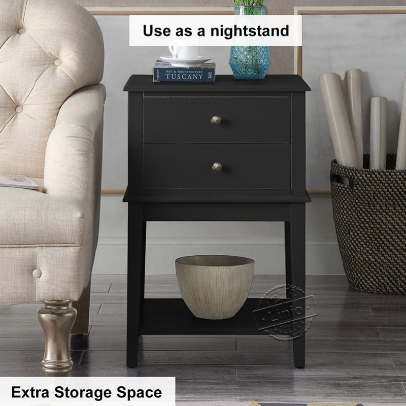 WOODEEM Black Nightstand Living Room End Table with Drawer