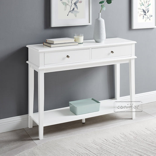 WOODEEM White Console Hallway Table with Drawers and Shelf