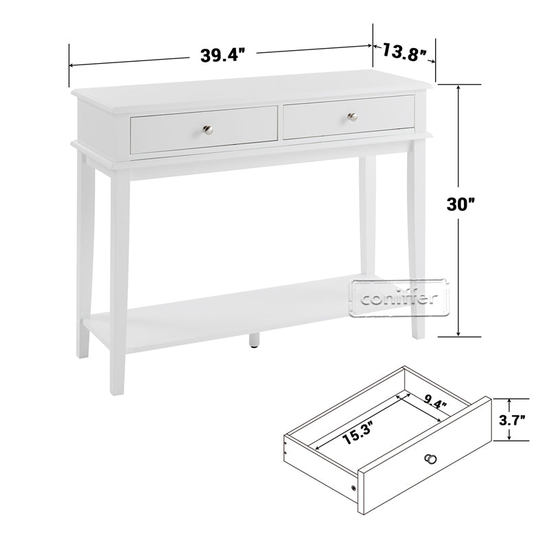 WOODEEM White Console Hallway Table with Drawers and Shelf