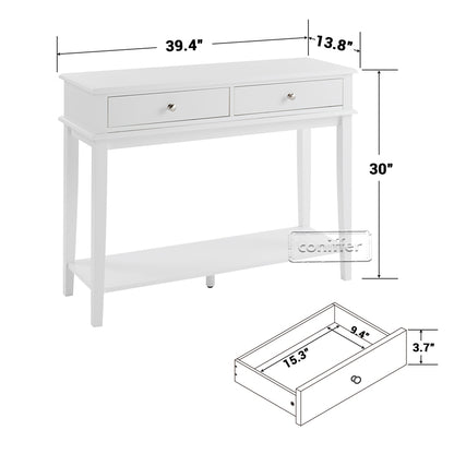 WOODEEM White Console Hallway Table with Drawers and Shelf