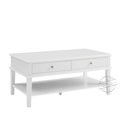 WOODEEM White Coffee Table with Storage Shelf and 2 Drawers for Living Room