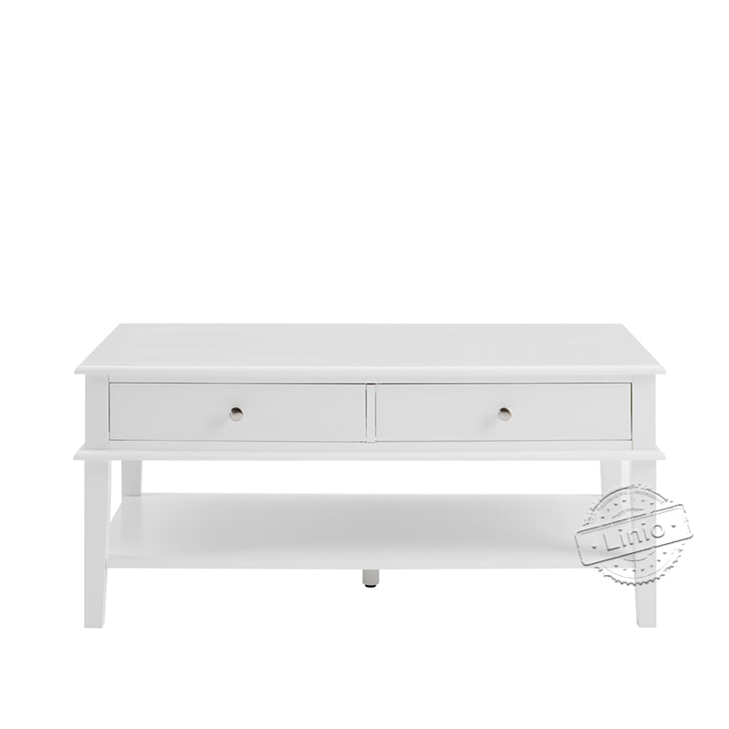 WOODEEM White Coffee Table with Storage Shelf and 2 Drawers for Living Room