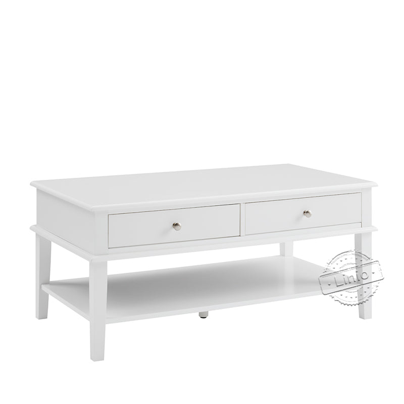 WOODEEM White Coffee Table with Storage Shelf and 2 Drawers for Living Room