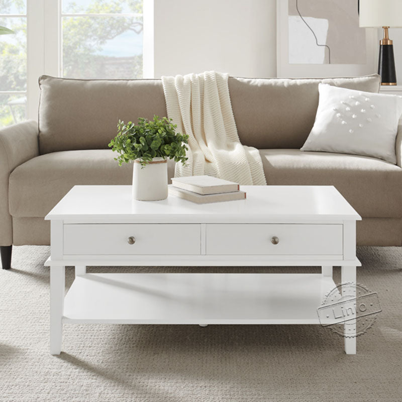 WOODEEM White Coffee Table with Storage Shelf and 2 Drawers for Living Room