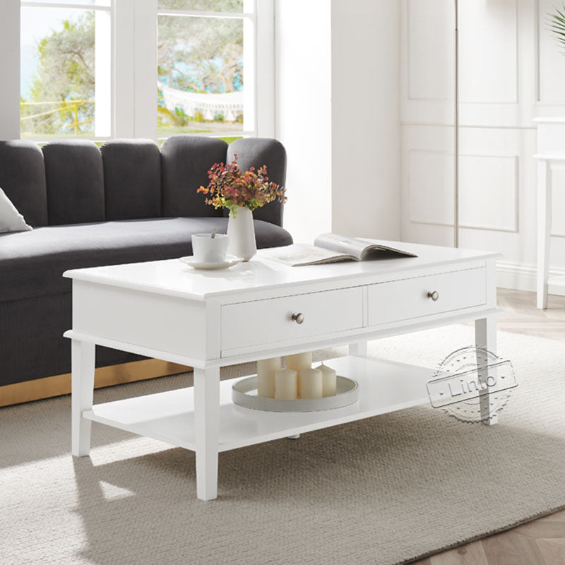 WOODEEM White Coffee Table with Storage Shelf and 2 Drawers for Living Room