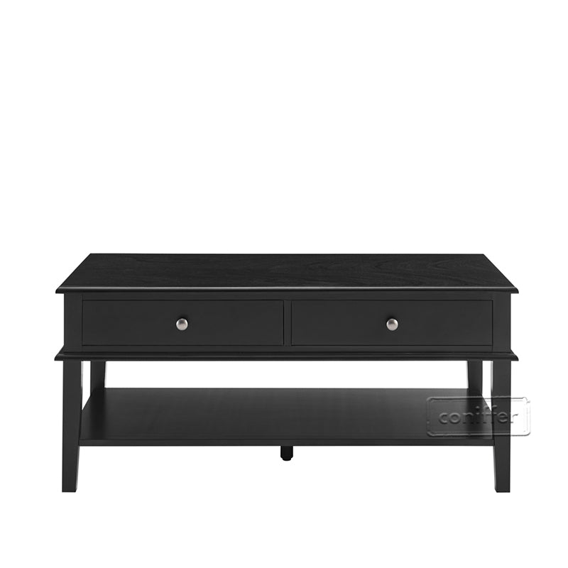 WOODEEM Modern Black Coffee Table with Storage Shelf and 2 Drawers for Living Room