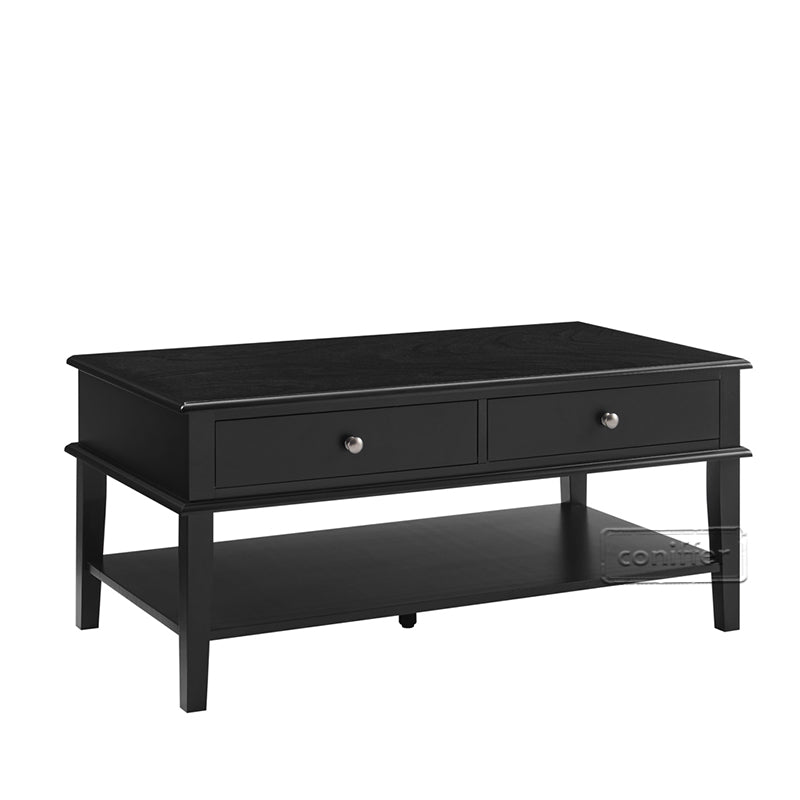 WOODEEM Modern Black Coffee Table with Storage Shelf and 2 Drawers for Living Room