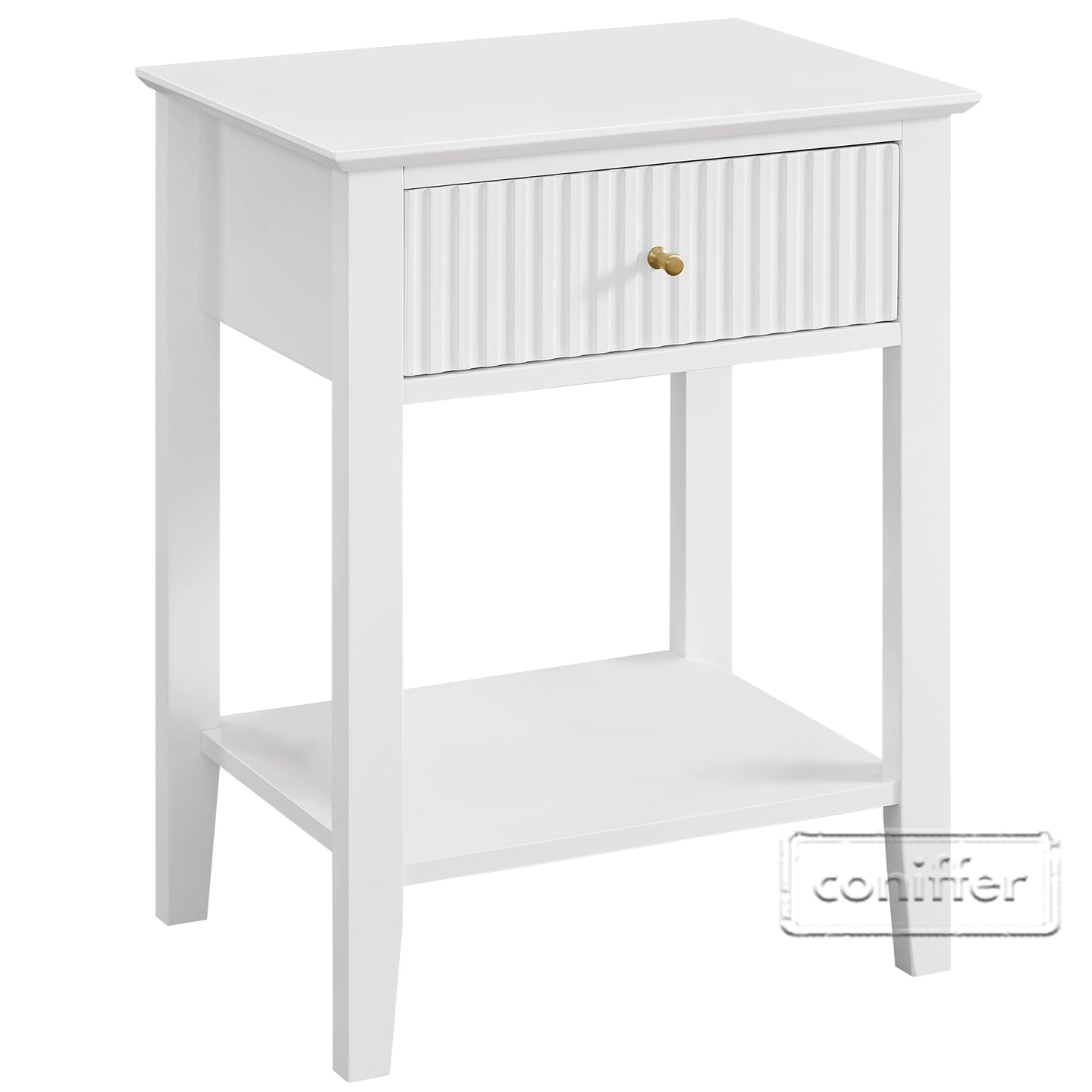 WOODEEM Fluted Drawer White Nightstand, End Table Beside Table with Drawer and Storage Shelf