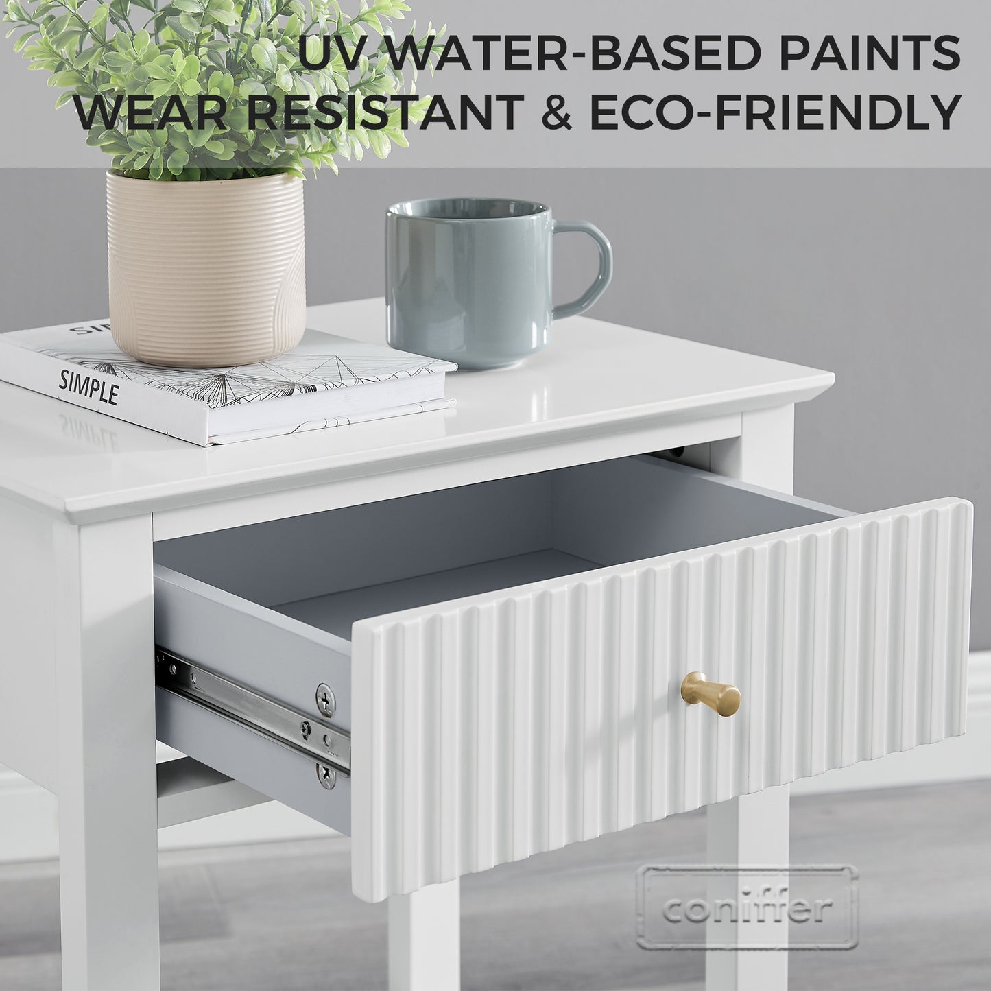 WOODEEM Fluted Drawer White Nightstand, End Table Beside Table with Drawer and Storage Shelf