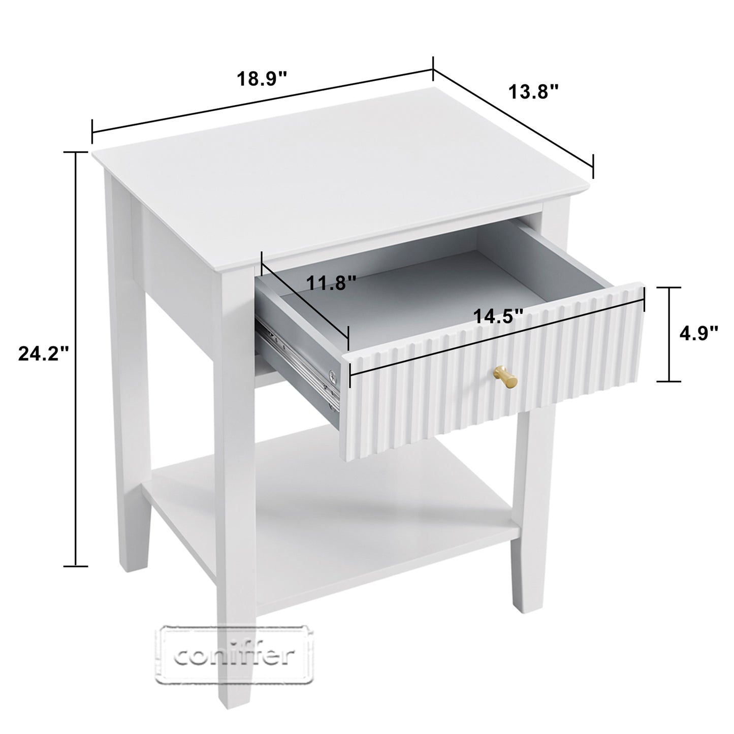 WOODEEM Fluted Drawer White Nightstand, End Table Beside Table with Drawer and Storage Shelf