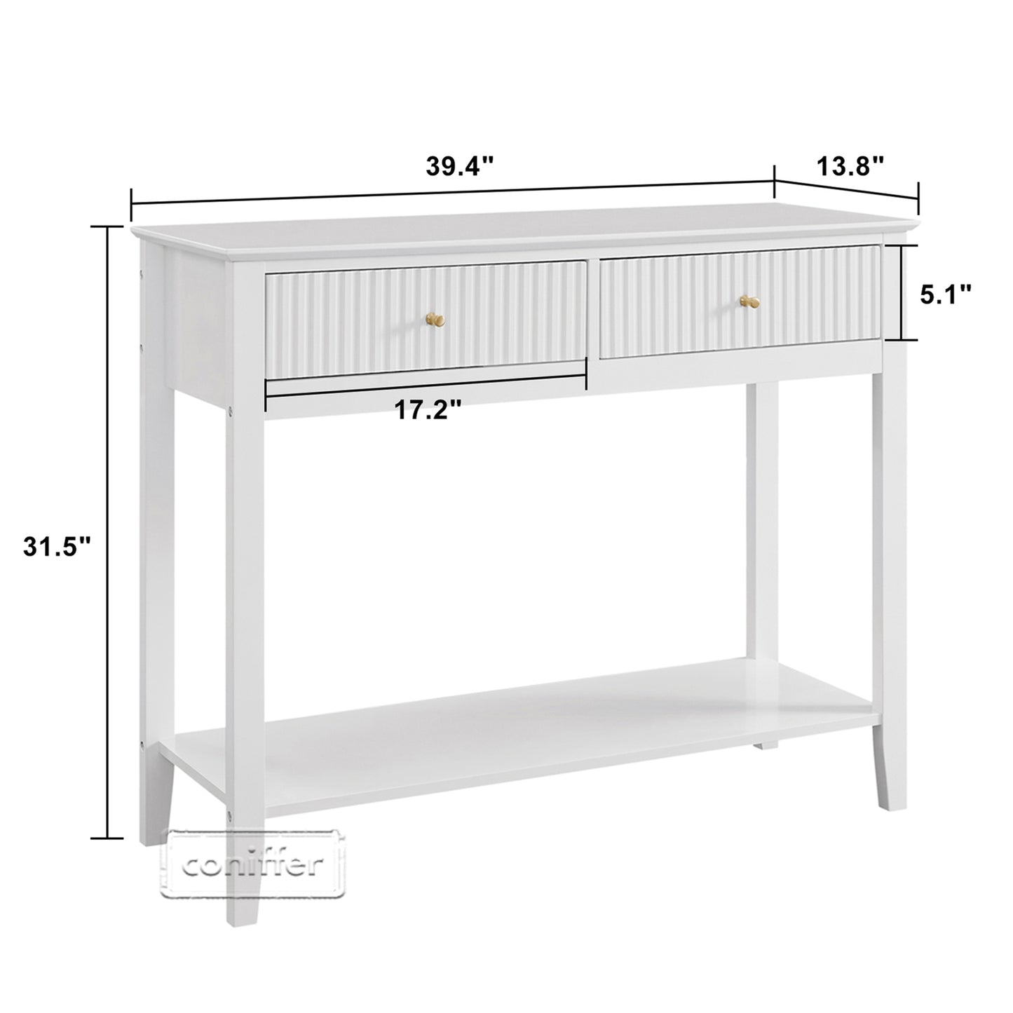 WOODEEM Fluted Drawer White Console Table Small, Sofa Table 2 Drawers and Storage Shelf