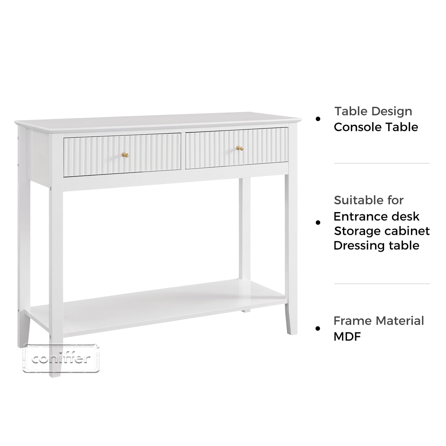 WOODEEM Fluted Drawer White Console Table Small, Sofa Table 2 Drawers and Storage Shelf