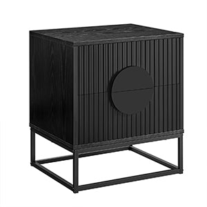 WOODEEM Fluted Black Nightstand with 2 Drawer for Living Room Bedroom