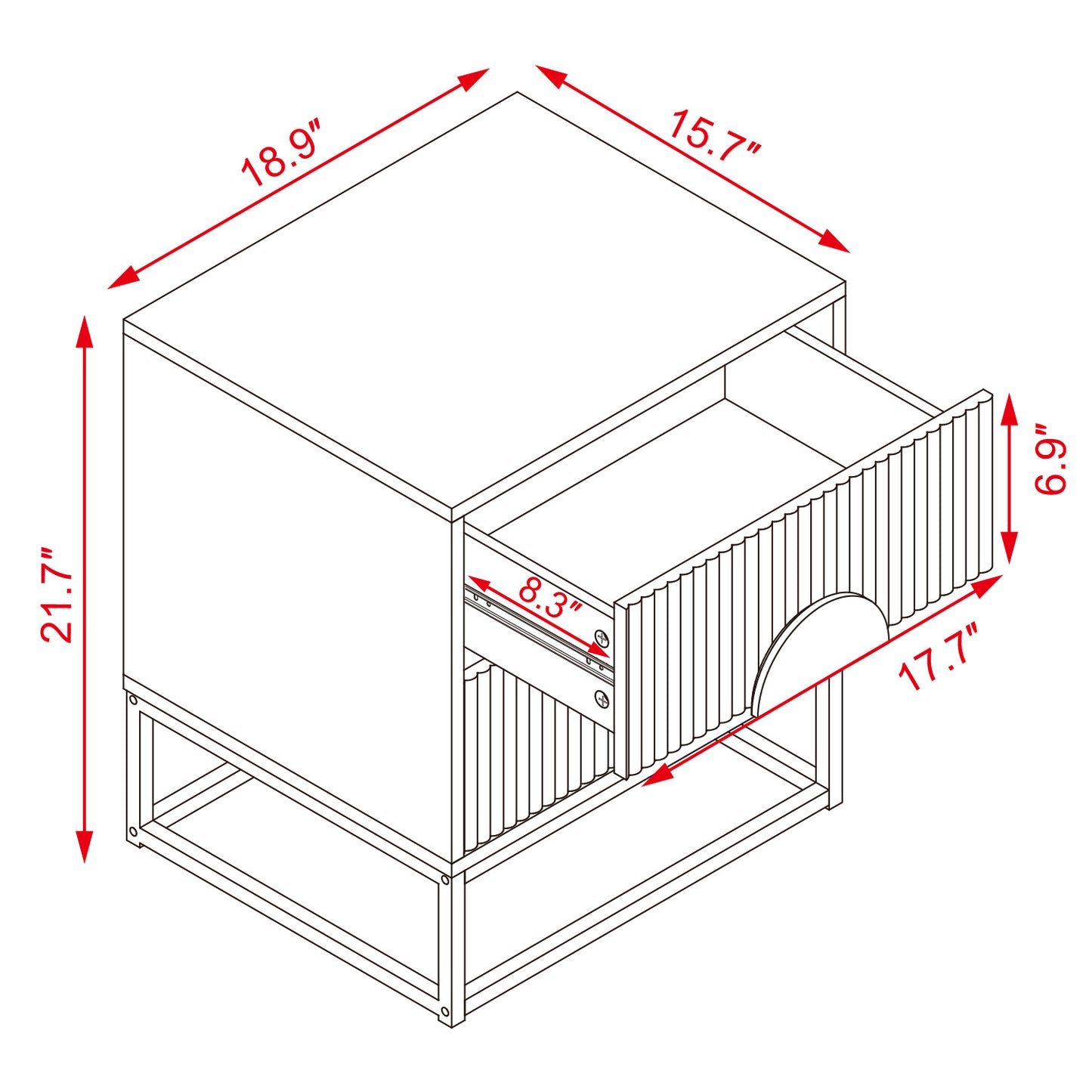 WOODEEM Fluted White Nightstand with 2 Drawer for Living Room Bedroom