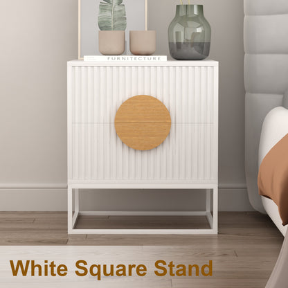 WOODEEM Fluted White Nightstand with 2 Drawer for Living Room Bedroom