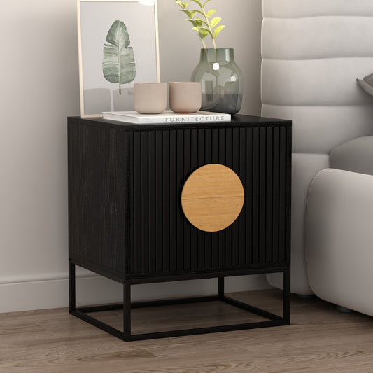 WOODEEM Fluted Black Nightstand with 2 Drawer for Living Room Bedroom