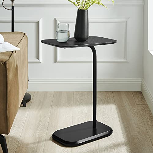 WOODEEM C Table Slide Under Couch Black C Shaped Side Table with Metal Frame