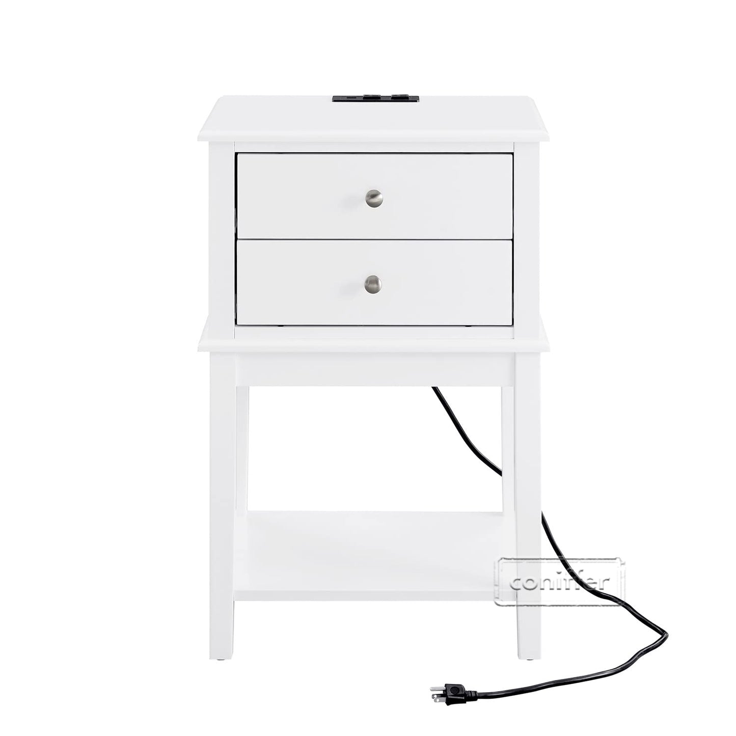 WOODEEM White Nightstand with Charging Station 28 inches Tall for Bedroom