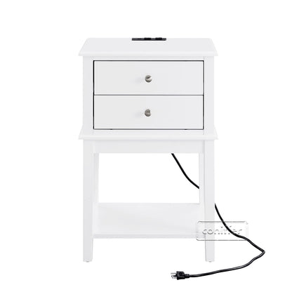 WOODEEM White Nightstand with Charging Station 28 inches Tall for Bedroom