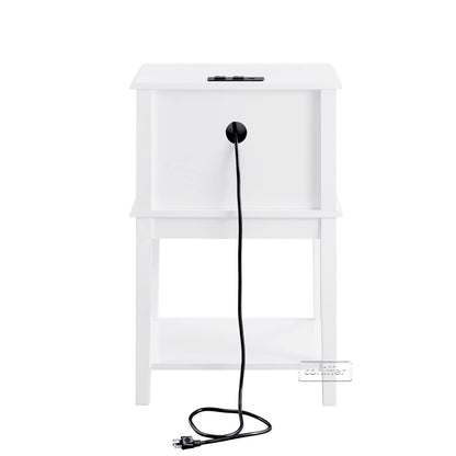 WOODEEM White Nightstand with Charging Station 28 inches Tall for Bedroom