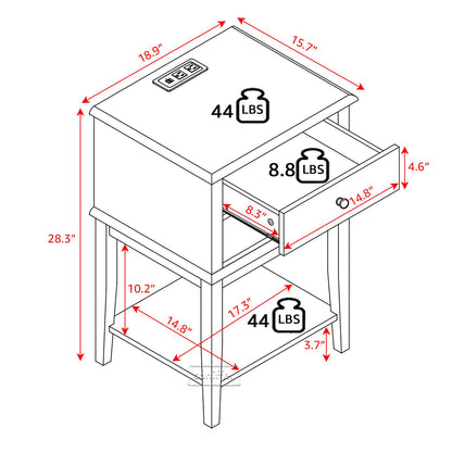 WOODEEM White Nightstand with Charging Station 28 inches Tall for Bedroom