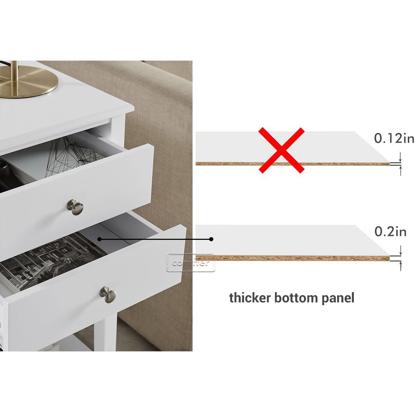 WOODEEM White Nightstand with Charging Station 28 inches Tall for Bedroom