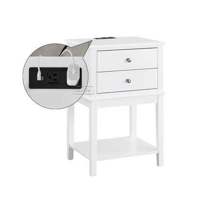 WOODEEM White Nightstand with Charging Station 28 inches Tall for Bedroom