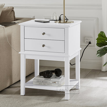 WOODEEM White Nightstand with Charging Station 28 inches Tall for Bedroom